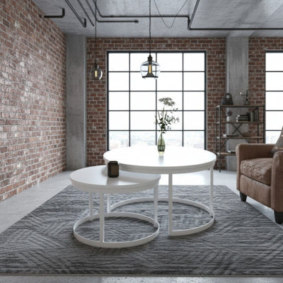 Okin 2 Piece Coffee Table Set Modern Metal Base With Durable Laminated Pvc Tops Large Small Duo Legs White Tabletop Matt White - image 1