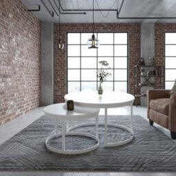 Okin 2 Piece Coffee Table Set Modern Metal Base With Durable Laminated Pvc Tops Large Small Duo Legs White Tabletop Matt White
