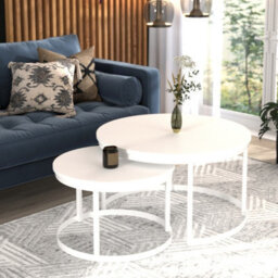 Okin 2 Piece Coffee Table Set Modern Metal Base With Durable Laminated Pvc Tops Large Small Duo Legs White Tabletop Matt White - thumbnail 2