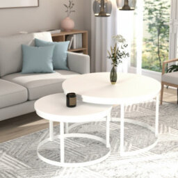 Okin 2 Piece Coffee Table Set Modern Metal Base With Durable Laminated Pvc Tops Large Small Duo Legs White Tabletop Matt White - thumbnail 3