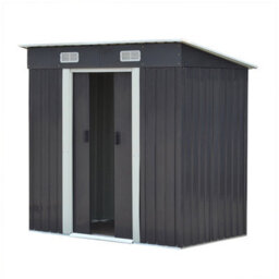 Living And Home Charcoal Black 4X6Ft Outdoor Galvanised Metal Garden Storage Shed With Sliding Door - thumbnail 3
