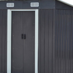 Living And Home Charcoal Black 4X6Ft Outdoor Galvanised Metal Garden Storage Shed With Sliding Door - thumbnail 4