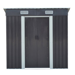 Living And Home Charcoal Black 4X6Ft Outdoor Galvanised Metal Garden Storage Shed With Sliding Door - thumbnail 2