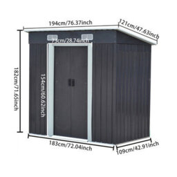 Living And Home Charcoal Black 4X6Ft Outdoor Galvanised Metal Garden Storage Shed With Sliding Door - thumbnail 7