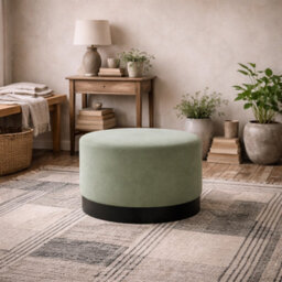 Wyld Haus Kalua Large Round Velvet Stool Sage Green Matt Black Base