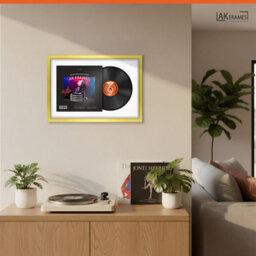 "AK Frames 25X17"" Gold Modern Vinyl Record Frame With White Mount For 12 Inch Lp Cover & Disc - Overlapped Design" - thumbnail 5