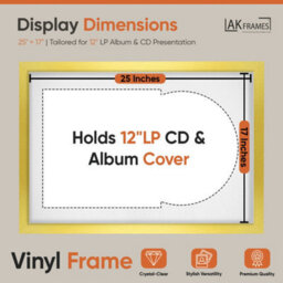 "AK Frames 25X17"" Gold Modern Vinyl Record Frame With White Mount For 12 Inch Lp Cover & Disc - Overlapped Design" - thumbnail 2