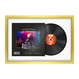 "AK Frames 25X17"" Gold Modern Vinyl Record Frame With White Mount For 12 Inch Lp Cover & Disc - Overlapped Design" - thumbnail 1