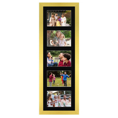 AK Frames 26X8 Gold Modern Multi Photo Frame With Black Mount - Holds 5 Apertures (5X) 6X4 Photos - image 1
