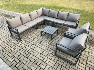 Fimous Outdoor Garden Furniture Patio Lounge Corner Sofa Aluminium Set With Square Coffee Table 2 Pcs Arm Chairs