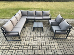 Fimous Outdoor Garden Furniture Patio Lounge Corner Sofa Aluminium Set With Square Coffee Table 2 Pcs Arm Chairs - thumbnail 2
