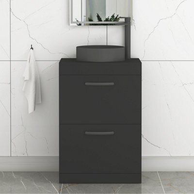 Royal Bathrooms Turin 800mm Freestanding Bathroom Vanity Unit With Sink 2 Drawer Matt Black & Art Round Countertop Basin - image 1