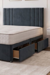 "Knight Sleep Sarah Charcoal Plush Bed Set With Mattress, 2 Drawers Same Side & 24""headboard, 6Ft - Super King" - thumbnail 2