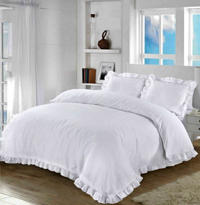 Homes & Linen Santiago Duvet Cover Bedding Set Frilled Edge Easy Care Polycotton Plain Pattern Ruffle Frill Corner With Pillowcases