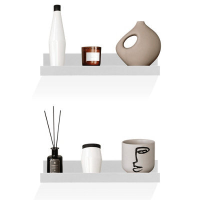 30Cm Floating Shelves Set Of 2 No Bracket Boards For Living Room Kitchen Bedroom Office Wall Mounted Fixings Included White - image 1