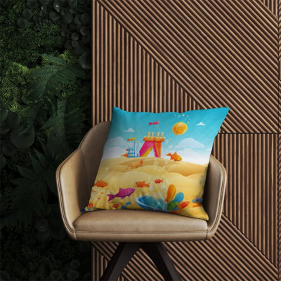 Warren Reed Designer Fishes On A Beach Holiday Outdoor Cushion 60Cm X 60Cm
