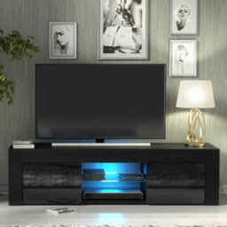 Creative Furniture Loom Tv Unit 130Cm - Black With Gloss Doors And Led Lights