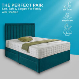 Dining Tables Cairo Matching Headboard Divan Set, 2 Drawer On Same Side With Sprung 1500 Comfort Mattress - Plush Jade - King - thumbnail 2