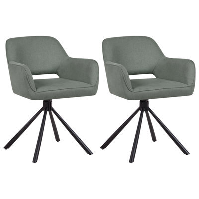 Beliani Set Of 2 Dining Chairs Swivel Loures Fabric Dark Green - image 1