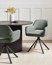 Beliani Set Of 2 Dining Chairs Swivel Loures Fabric Dark Green - thumbnail 2