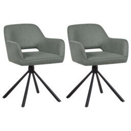 Beliani Set Of 2 Dining Chairs Swivel Loures Fabric Dark Green