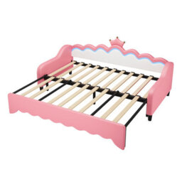 Abrihome Cream White & Pink 3Ft Single Daybed With Led Crown Headboard - Pull-Out Trundle Sofa Bed Frame For Living Room/bedroom/study - thumbnail 8