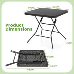 Costway 80 Cm Square Folding Picnic Table 4-Person Patio Dining Table-Black - thumbnail 2