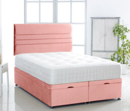 Comfy Deluxe Pink Plush Foot Lift Ottoman Bed With Memory Spring Mattress And   Horizontal Headboard 3Ft Single - thumbnail 1