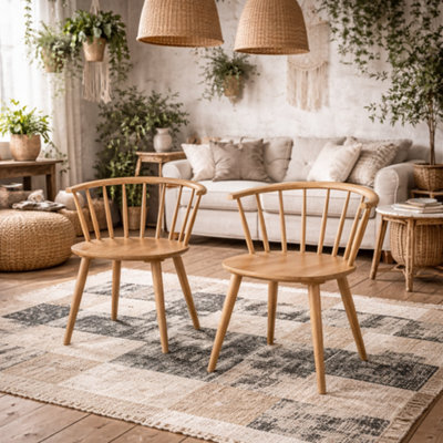 Wyld Haus Noa Oak Dining Chairs Set Of 2, Slatted Back, Matt Oak Finish - image 1