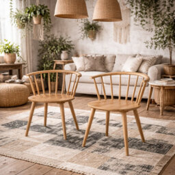 Wyld Haus Noa Oak Dining Chairs Set Of 2, Slatted Back, Matt Oak Finish
