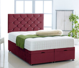 Comfy Deluxe Burgundy Plush Foot Lift Ottoman Bed With Memory Spring Mattress And    Studded Headboard 6.0 Ft Super King - thumbnail 1