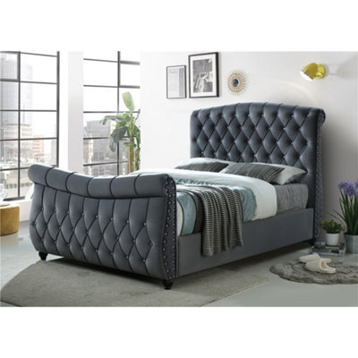Worcester Upholstered Ottoman Velvet Dark Grey Bed - King Size 5Ft (164Cm) - image 1