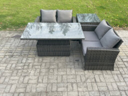 Fimous 4 Pieces Garden Furniture Sets Poly Rattan Outdoor Patio Height Adjustable Rising Lifting Table Sofa Dining Set - thumbnail 2