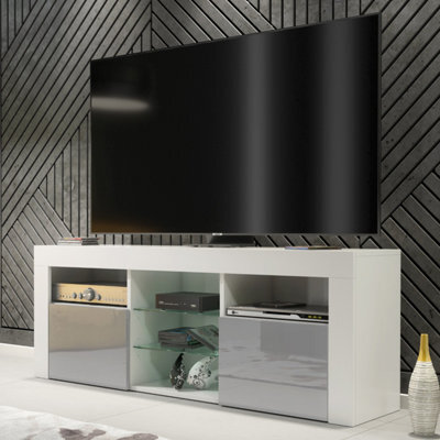 Creative Furniture Pulse Tv Unit 145Cm - White & Grey Gloss Doors - image 1