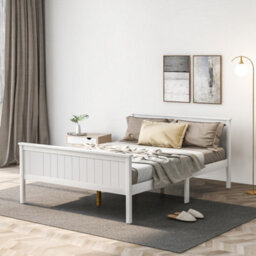 Matteo Sturdy Pine Wood Bed Frame With Headboard And Footboard, Ivory - Suitable For Kids Bedroom - thumbnail 1