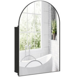 Homcom Bathroom Mirror Cabinet With Mirror Arched Wall Cabinet Black - thumbnail 2