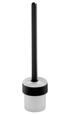 Bisk Tempered Glass Cup + Toilet Cleaning Brush Bathroom Black Powder Coated Zamak - image 1