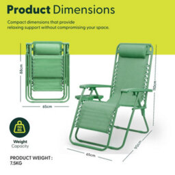 Keplin Standard Model Of Gravity Chair 110X65X90Cm, 2Pk Adjustable Reclining Zero Gravity Lounger For Garden & Patio, Green - thumbnail 2