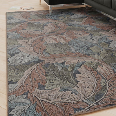 Loomed Floral Design Cotton Chenille Rug Blue Green Beige Machine Washable 120Cm X 170Cm - image 1