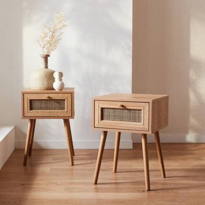 Sweeek - Pair Of Woven Rattan Bedside Tables With Drawer Boheme Natural 39X39X55.4 Cm - image 1