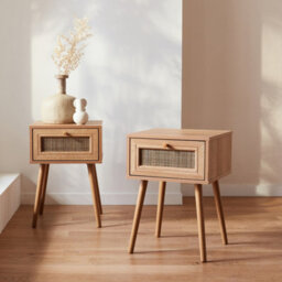 Sweeek - Pair Of Woven Rattan Bedside Tables With Drawer Boheme Natural 39X39X55.4 Cm - thumbnail 7