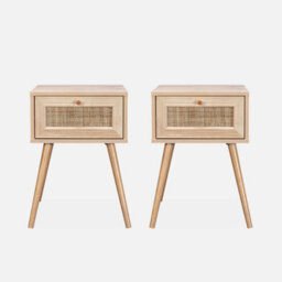 Sweeek - Pair Of Woven Rattan Bedside Tables With Drawer Boheme Natural 39X39X55.4 Cm - thumbnail 2