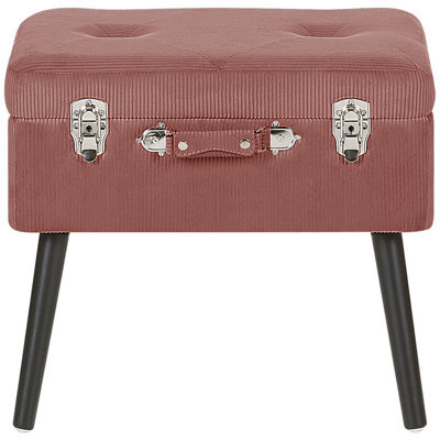 Beliani Pink Corduroy Storage Stool - Suitcase Design With Hidden Compartment And Black Legs - image 1