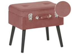 Beliani Pink Corduroy Storage Stool - Suitcase Design With Hidden Compartment And Black Legs - thumbnail 3