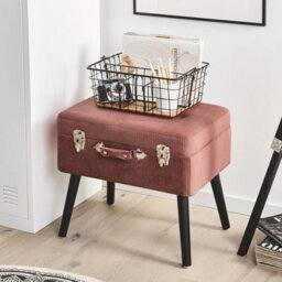 Beliani Pink Corduroy Storage Stool - Suitcase Design With Hidden Compartment And Black Legs - thumbnail 2