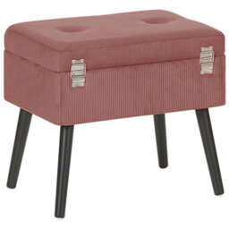 Beliani Pink Corduroy Storage Stool - Suitcase Design With Hidden Compartment And Black Legs - thumbnail 6