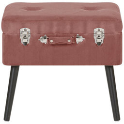 Beliani Pink Corduroy Storage Stool - Suitcase Design With Hidden Compartment And Black Legs - thumbnail 1