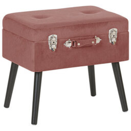 Beliani Pink Corduroy Storage Stool - Suitcase Design With Hidden Compartment And Black Legs - thumbnail 4