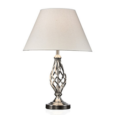 Lighting Supermarket Kingswood Barley Twist Traditional Table Lamp & Shade - Satin Silver - image 1