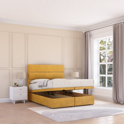 Sloomy Texas End Lift Ottoman Bed 4Ft With Sprung Memory Mattress - Mustard Plush & Headboard- Small Double - image 1